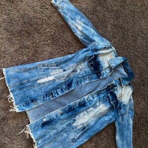 Distressed Long Blue Denim Jacket